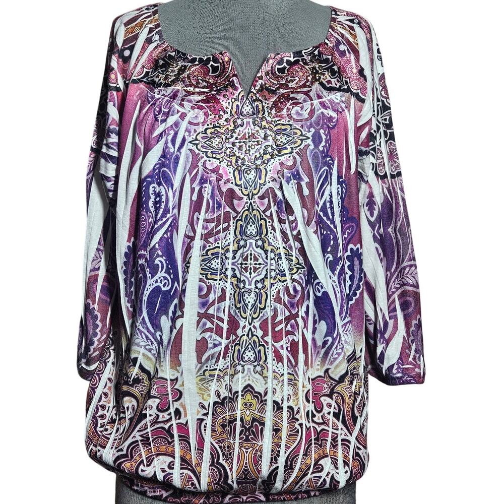 Multi Color Embellished Blouse Size Large